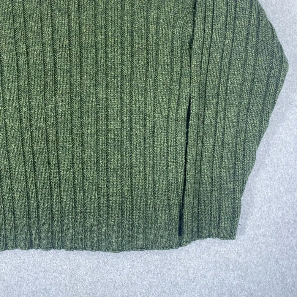 J. Crew V-Neck Sweater Mens Large Green Wool Ribbed Knit Long Sleeve Pullover